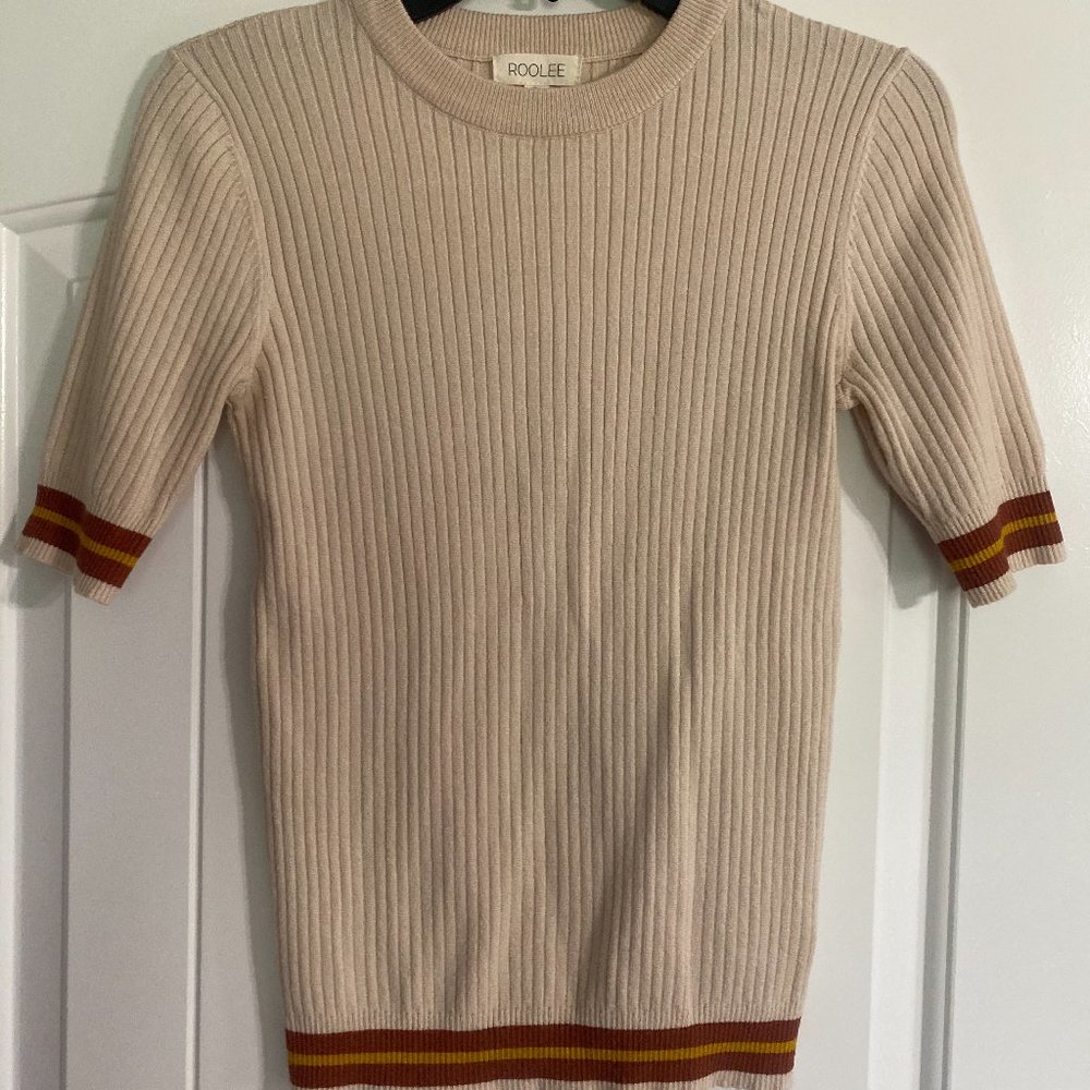 Roolee Cream Rust Ribbed Sweater Top Small
